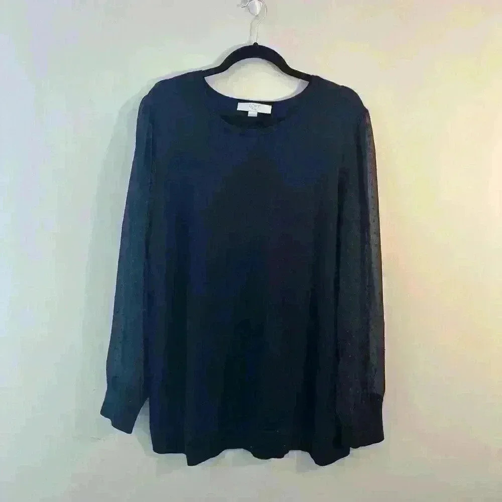 Loft Women’s Dark Blue Dressy Sweater With Sheer Detailed Sleeves Size‎ 20/22